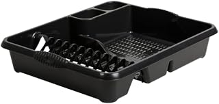 Large Dish Drainer Strong Plastic Holds up to 12 plates with two cutlery drainer Midnight (Dark Grey) 46.50 x 38.00 x 9.00 cm