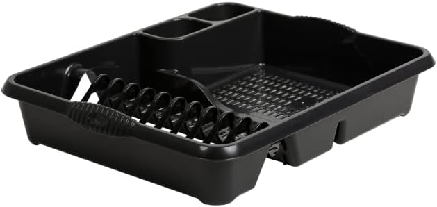 Large Dish Drainer Strong Plastic Holds up to 12 plates with two cutlery drainer Midnight (Dark Grey) 46.50 x 38.00 x 9.00 cm