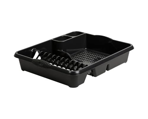 Large Dish Drainer Strong Plastic Holds up to 12 plates with two cutlery drainer -46.50 x 38.00 x 9.00 cm - 100% Black