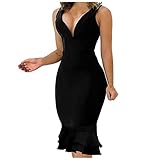 Summer Dresses for Women 2024 Sexy Plus Size Prom Sleeveless Backless Zipper V Neck Bodycon Ruffle Pregnancy Gowns Bridesmaid Funeral Beach Outfits Vestidos Elegantes De Mujer para Fiesta Black M