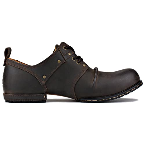 Image of OSSTONE Moto Boots for Men Fashion lace-up Leather Chukka Boots Casual Shoes OS-6015-1-RED-BROWN-R