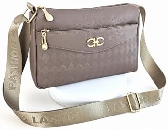 Women's Crossbody Shoulder Bag, Taupe, Quilted Diamond Pattern, G...