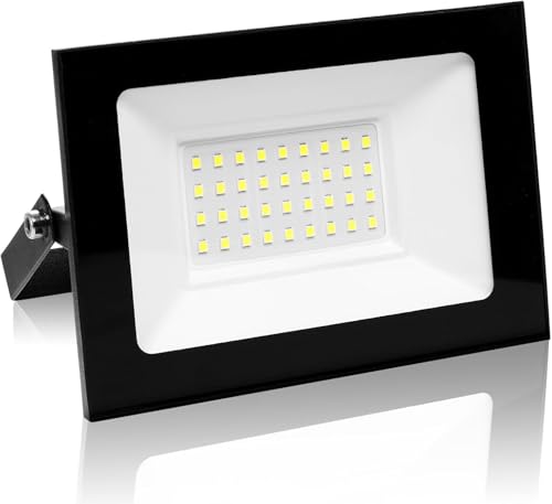 Image of SOBROVO 30W LED Floodlight Outdoor, 3000LM, 6500K Cool White, IP65 Waterproof, Adjustable 180° Bracket, Security Light for Garden, Garage, Yard, NO Plug(Black)