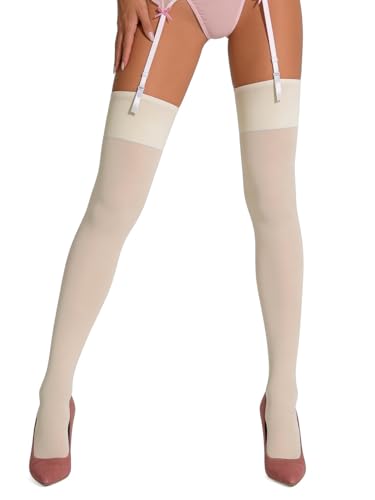 Image of Mila Marutti Thigh High Stockings for Women | Garter Belt Stockings Semi Opaque 40D | Colored Suspender Stockings Pantyhose