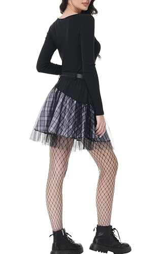 PUNK RAVE DAILY Women Gothic Skirts Women Goth Mini Plaid Skirt with Tulle Punk Dunk High Waist A-Line Party Skirt3