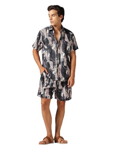 Image of GRECIILOOKS Men's Rayon Printed Co-Ord Set | Cord Set | Night Suit | T-Shirt And Shorts Set | Night Dress | Pyjama Set