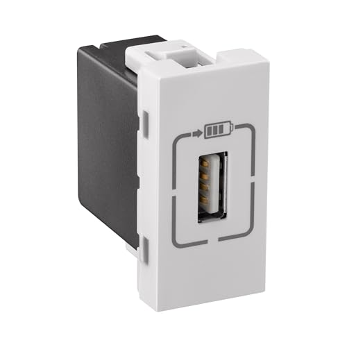 Image of Legrand Lyncus Modular Type-A USB Charger Socket (1500mA, 1-Module, White) | Fast Charging, IS 13252 Certified | Compatible w /All Smartphones, Tabs | Wall USB-Socket for Home, Office, Hotel