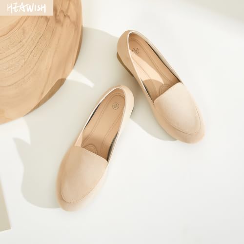 Image of HEAWISH Women's Loafers Slip on Low Heel Shoes,Closed Toe Pumps Dress Shoes,Casual Loafer Work Flats Wedding Shoe