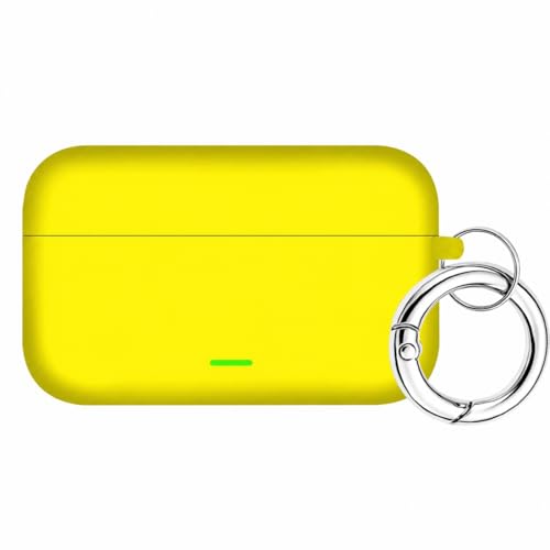 Image of Aniex Silicone Case Cover for realme Buds T500 Pro, Shockproof, Anti-Slip, Dustproof, Scratch Resistant, with Carabiner Hook, Full Body Protection (Circle Yellow)