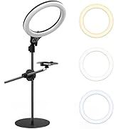 [Upgraded Base] ULANZI Overhead Phone Mount with 10" Selfie Ring Light, Tabletop Light Stand with...