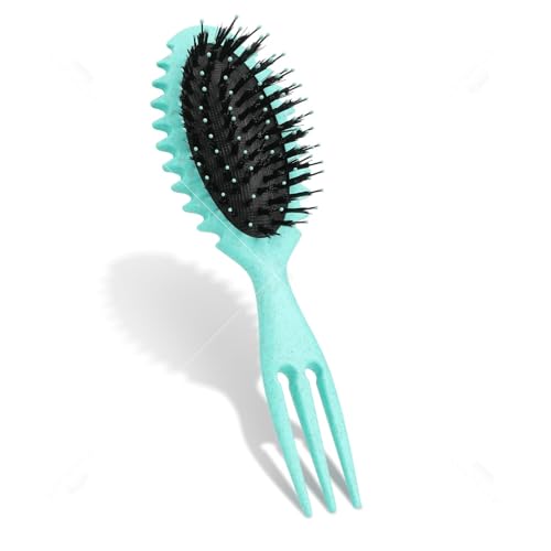 Image of COMBELLE Curl Defining Detangler Brush for Curly Hair - Vegan Fiber & Nylon Bristle Paddle Brush with Comb Handle for Frizz-Free Styling & Scalp Massage