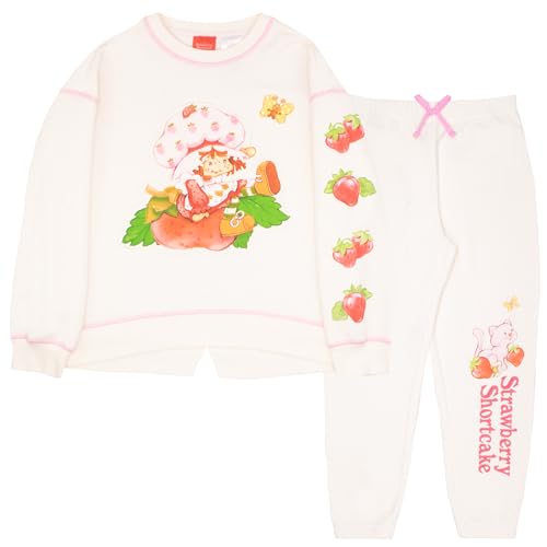 Image of Isaac Morris Limited Strawberry Shortcake Girl's 2-Piece Shirt and Pants Set - Crewneck Sweatshirt & Joggers Bundle for Kids