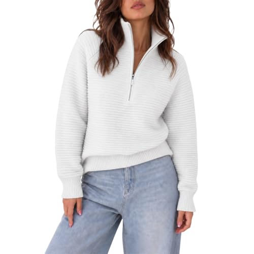 Striped Sweater Women 1/4 Zip Pullover Knit Sweater Mock Neck Sweaters - image 1