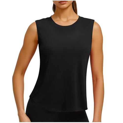 Damen-Weste, Rundhalsausschnitt, ärmellos, Workout-Shirts mit Faltenrücken, Sommer, leicht, atmungsaktiv, Sportwesten, Fitnessstudio, Laufen, Yoga, Tank-Tops, lässiger Schlaf, Loungewear, Nachtwäsche