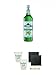 Produktbild Nordbrand Pfefferminzlikör 1,0 Liter MAGNUM + Berliner Luft Shot Glas 4cl 2 Stück + Schiefer Glasuntersetzer eckig ca. 9,5 cm Ø 2 Stück