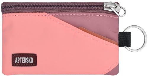 Image of RFID Blocking Travel Wallet with Adjustable Lanyard, Small Nylon Zipper Pouch and Badge Holder for ID, Credit Cards, Cash, Keys, Commuters (CoralBlush+Mauve)