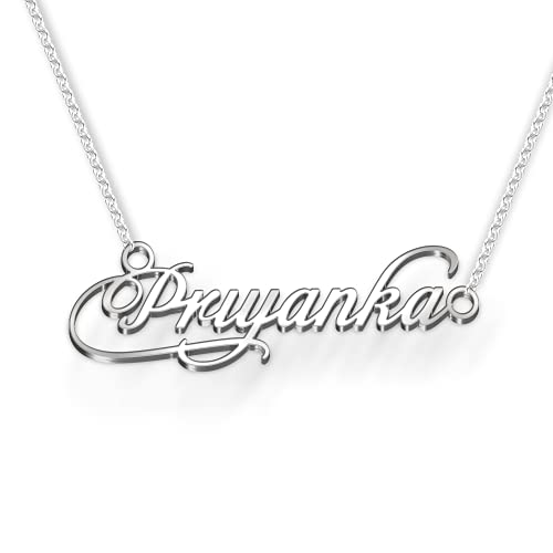 Image of Priyanka Cursive Gold & Silver Name Pendant Necklace, Best Jewelry Gift for Girls.