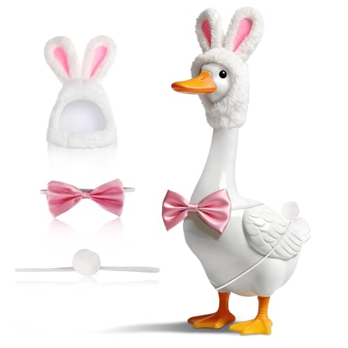 Back to School Bunny Porch Goose Outfit,Cement Goose Clothes with Rabbit Hat for 23"/17" Lawn Plastic Statue,Easter Goose Costumes Accessories for Outdoor Yard Garden Decor,Engagement Gift for Couple