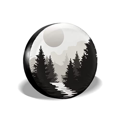 Image of Abstract Moon Spare Tire Cover Mountain Tree Waterproof Dust-Proof Universal Spare Wheel Tire Covers 14 Inch Fit for RV Trailer Truck Jeep Rv SUV Truck Camper Travel Trailer Accessories