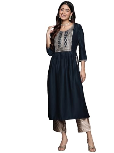 Image of Libas Women's Embellished Silk A-Line Kurta