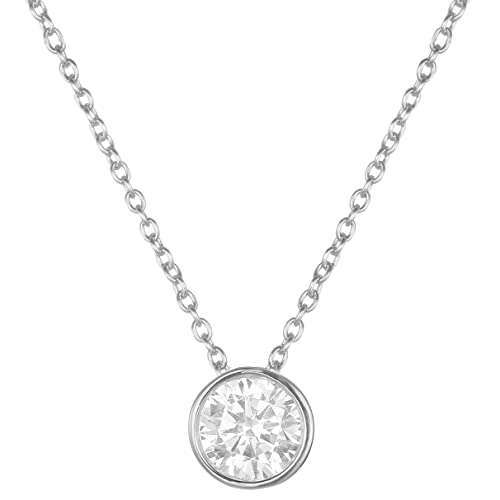BONNYBIRD® Kristall Kette Silber Damen Edelstahl Halskette mit Schwebendem Stein Anhänger Crystal Weiß Frauen Wasserfest Schmuck Silberkette Layering Silberschmuck