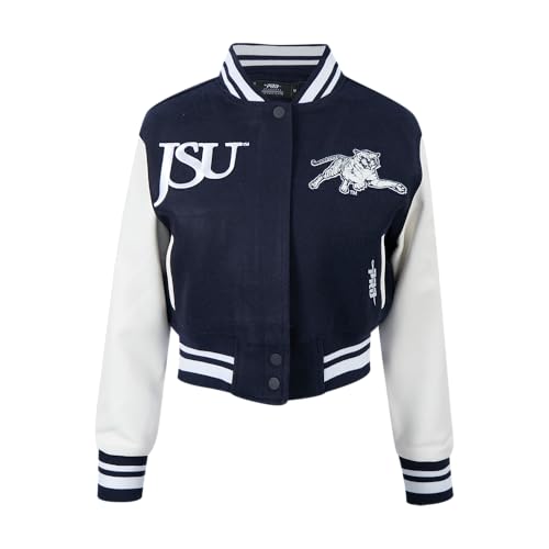 Pro Standard Womens College Jackson State University Classic Essentials Varsity Jacket Midnight Navy/White M