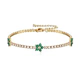 Clearine 14K Gold Plated Tennis Bracelet for Women Emerald Green Cubic Zirconia Flower Birthday Jewellery Gift for Girls