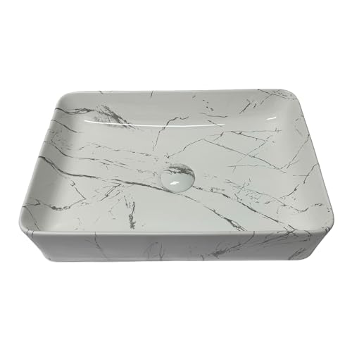 Faucys VESSEL SINK RECTANGULAR 5 Inch20 Inchx14 Inch Rectangular Vessel Sink - White Marble-Look Glazed Ceramic Bathroom Sink cover