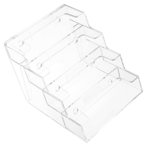 DECHOUS 透明で頑丈な卓上名刺収納ボックス 四格仕切り付き スリムデスク用カードホルダー 落下防止でビジネス名刺整理に