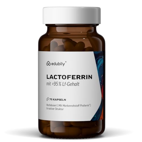 edubily® Lactoferrin - Hochreiner Markenrohstoff von Proferrin - 95% Lactoferrin-Gehalt - 300 mg pro Kapsel - Laktosefrei - Laborgeprüft (75 Kapseln)