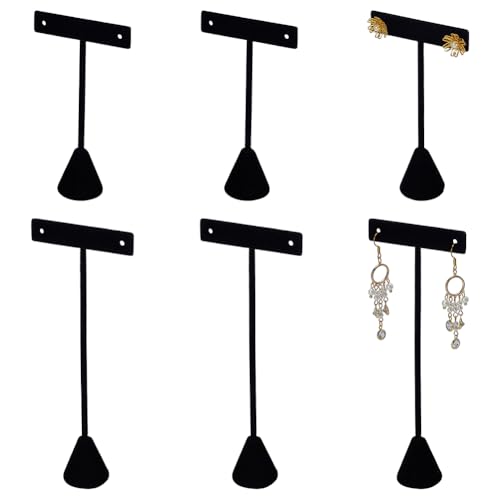 FINGERINSPIRE 6 Pz T Barra Torre Espositiva per Gioielli 11.95cm/17cm di Altezza Gancio per Orecchini in Velluto Nero Espositore per Gioielli Organizzatore per Orecchini per Negozio Online Fotografia