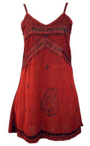 GURU-SHOP, Vestido Indio Bordado, Mini Vestido Boho, Rojo, Design 4, Sintético,...