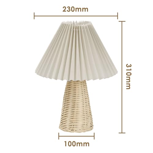 Buachois Rattan Pleated Lamp, Wicker Table Lamp Bedside Night Lamp with Base - Image 4
