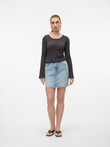 VERO MODA Rock Mini Denim Jeansrock Hoher Bund Knopfleiste Taschen Minirock, Farben:Hellblau, Größe:M – Ansicht 3