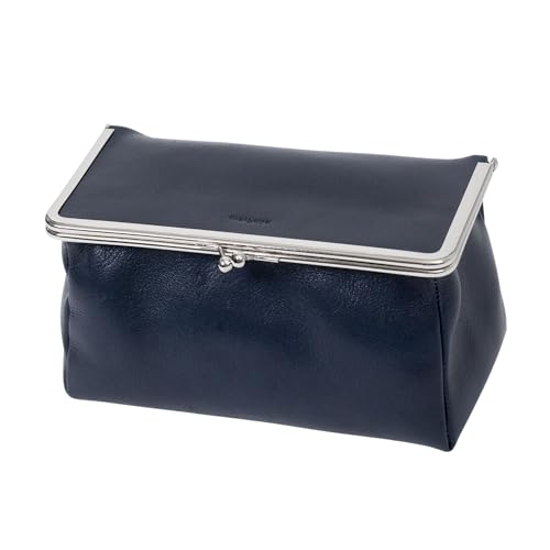 置き型ポーチ【treasure box】本革 がま口 小物入れ ポーチ メイクポーチ メイクボックス コスメ収納 蓋つき 収納ケース マルチケース 卓上 自立型 ミニマリスト mami dot. maigoya(ネイビーブラック)