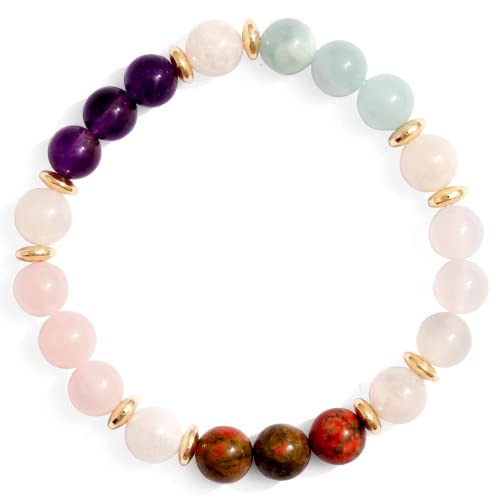 Mother's Ray Pregnancy Bracelet With Healing Crystals - Pregnancy Crystals - Moonstone Amethyst - 8mm Beads - Stretchy Cord - One Size Fits All - Congrats On Pregnancy Gifts Baby Shower