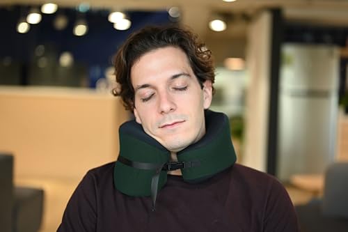 Image of C CUSHION LAB Travel Pillow, Award-Winning Patented Ergonomic Design for Chin & Neck Support Memory Foam Neck Pillow, Compact Airplane Pillow for Traveling, Flight, Car (Hunter Green, Large)