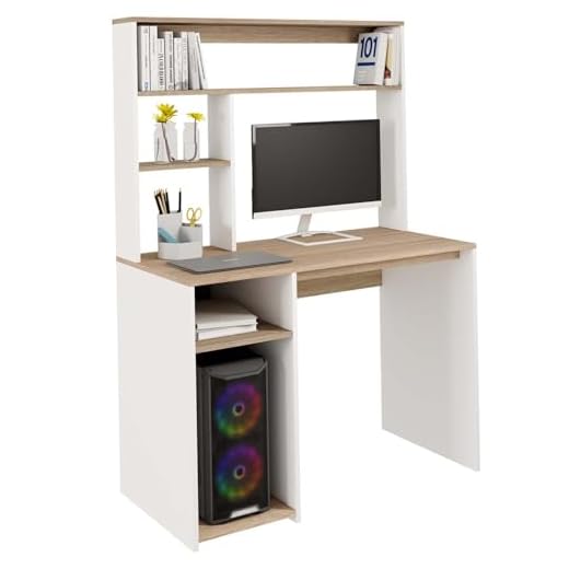 IDMarket - Bureau avec étagères de Rangement DAN Blanc et façon hêtre
