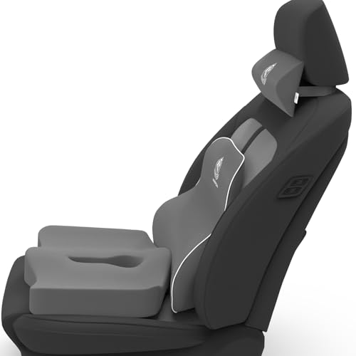 Image of MRRON Neckrest Back Support or Coccyx Orthopaedic Cushion for Long Sitting Universal fit with Ergonomic Design Made by High Density Memory Foam Used for Car or Office Chairs. (Grey, Long Back)