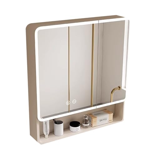 Slish Moderner Badezimmerschrank mit LED-Spiegelleuchte, platzsparend, mit Türen und Regalen für nized Home Decor