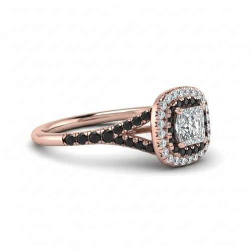 Image of Choose Your Gemstone Delicate Double Halo Diamond CZ Ring Rose Gold Plated Princess Shape Halo Engagement Rings Matching Jewelry Wedding Jewelry Easy to Wear Gifts US Size 4 to 12