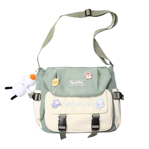HuiYStar Lindo Bolso Bandolera para Adolescentes y Mujeres,Estilo Kawaii,Bandolera con Broches y Colgante de Peluche