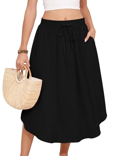 DB MOON Womens 2025 Midi Length Skirt Business Casual Flowy Curved Hem Skirts with Pockets Teacher Outfits