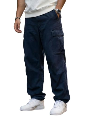 Image of Veirdo Men's Baggy Cargo Oversized Pants with Utility Pockets, Relaxed Loose Fit Street Style Trousers, All-Day Comfort, Perfect Casual Wear, Travel, (Size S to 2XL)