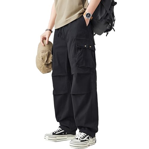 XYXIONGMAO Men's Joggers Hip Hop Casual Sweatpants Black Loose Multi-Pocket Streetwear Cargo Pants Techwear Pleated Overalls