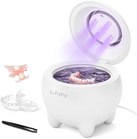LNN Ultrasonic Retainer Cleaner - 45kHz Dental Cleaner with UV Light for Dentures, Mouth Guards, Aligners, Retainers & Toothbrush Heads - 180ML Capacity, Safe Deep Cleaning