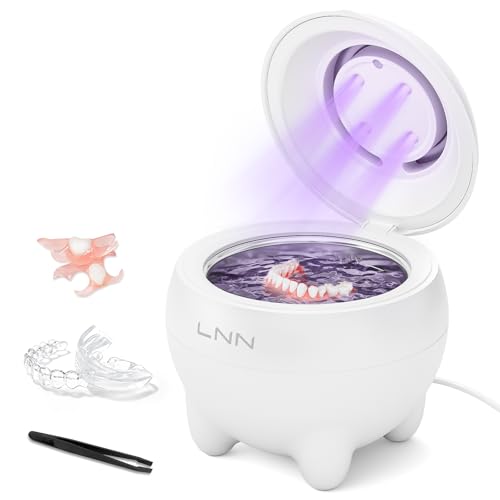 LNN Ultrasonic Retainer Cleaner - 45kHz Dental Cleaner with UV Light for Dentures, Mouth Guards, Aligners, Retainers & Toothbrush Heads - 180ML Capacity, Safe Deep Cleaning