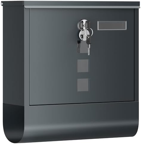SONGMICS Briefkasten, mit Schloss und Zeitungsfach, 10 x 30,8 x 33,8 cm | Postkasten, Kupfer-Schließzylinder, Sichtfenster, Namensschild, drehbare Abdeckung, schwarz, POSTER Kollek
