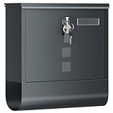 SONGMICS Wandbriefkasten, mit Schloss mit Drehdeckel, Sichtfenster, Namensschild, Zeitungsfach, einfache Montage, 10 x 30,8 x 33,8 cm, Anthrazitgrau GMB20AG