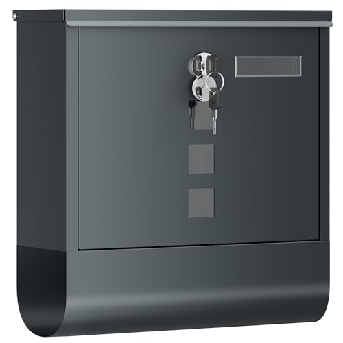 SONGMICS Wandbriefkasten, mit Schloss mit Drehdeckel, Sichtfenster, Namensschild, Zeitungsfach, einfache Montage, 10 x 30,8 x 33,8 cm, Anthrazitgrau GMB20AG